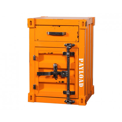 HMR Ctainer Industrial Nightstand Retro Bedside Storage Cabinet with Door & Drawer - Orange