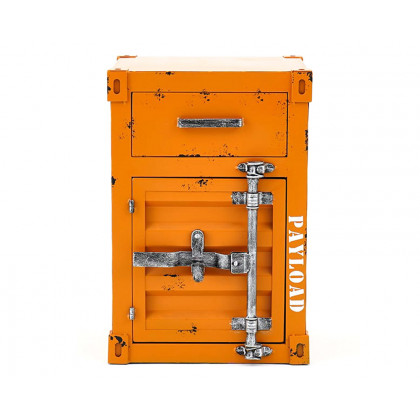 HMR Ctainer Industrial Nightstand Retro Bedside Storage Cabinet with Door & Drawer - Orange