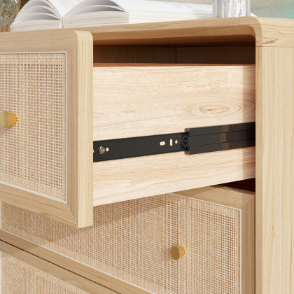 HMR - Dresser with 6 Drawers Rattan Woven in 53"W, Natural, Gold