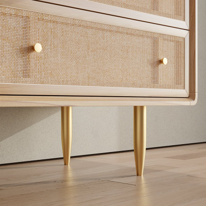 HMR - Dresser with 6 Drawers Rattan Woven in 53"W, Natural, Gold