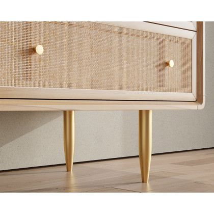 HMR - Dresser with 6 Drawers Rattan Woven in 53"W, Natural, Gold