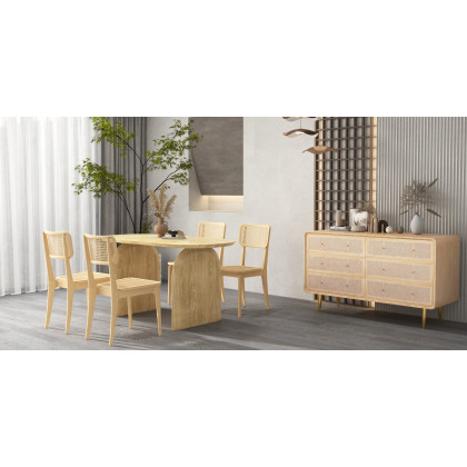 HMR - Dresser with 6 Drawers Rattan Woven in 53"W, Natural, Gold