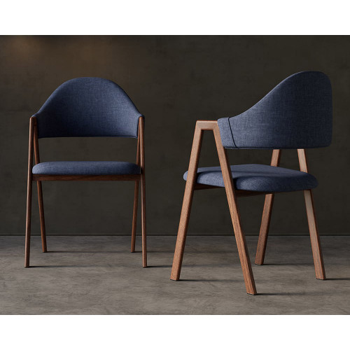 HMR Modern Dining Chairs with Linen Upholstery - Blue, 2-Pieces