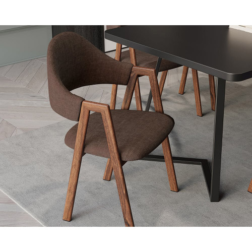 HMR Modern Dining Chairs with Linen Upholstery - Brown, 2-Pieces
