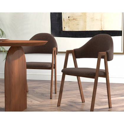 HMR Modern Dining Chairs with Linen Upholstery - Brown, 2-Pieces