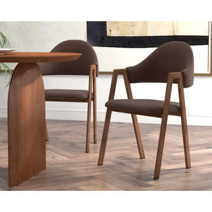 HMR Modern Dining Chairs with Linen Upholstery - Brown, 2-Pieces