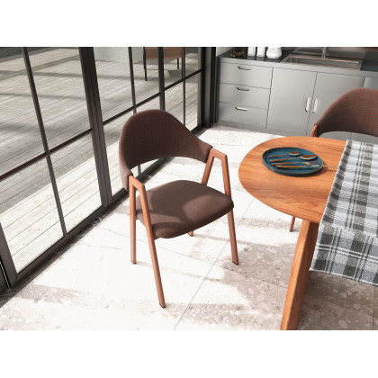 HMR Modern Dining Chairs with Linen Upholstery - Brown, 2-Pieces
