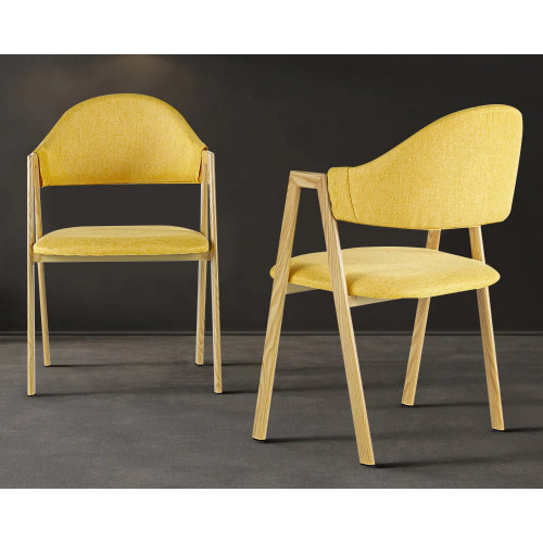 HMR Modern Dining Chairs with Linen Upholstery - Yellow, 2-Pieces