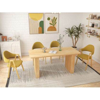 HMR Modern Dining Chairs with Linen Upholstery - Yellow, 2-Pieces