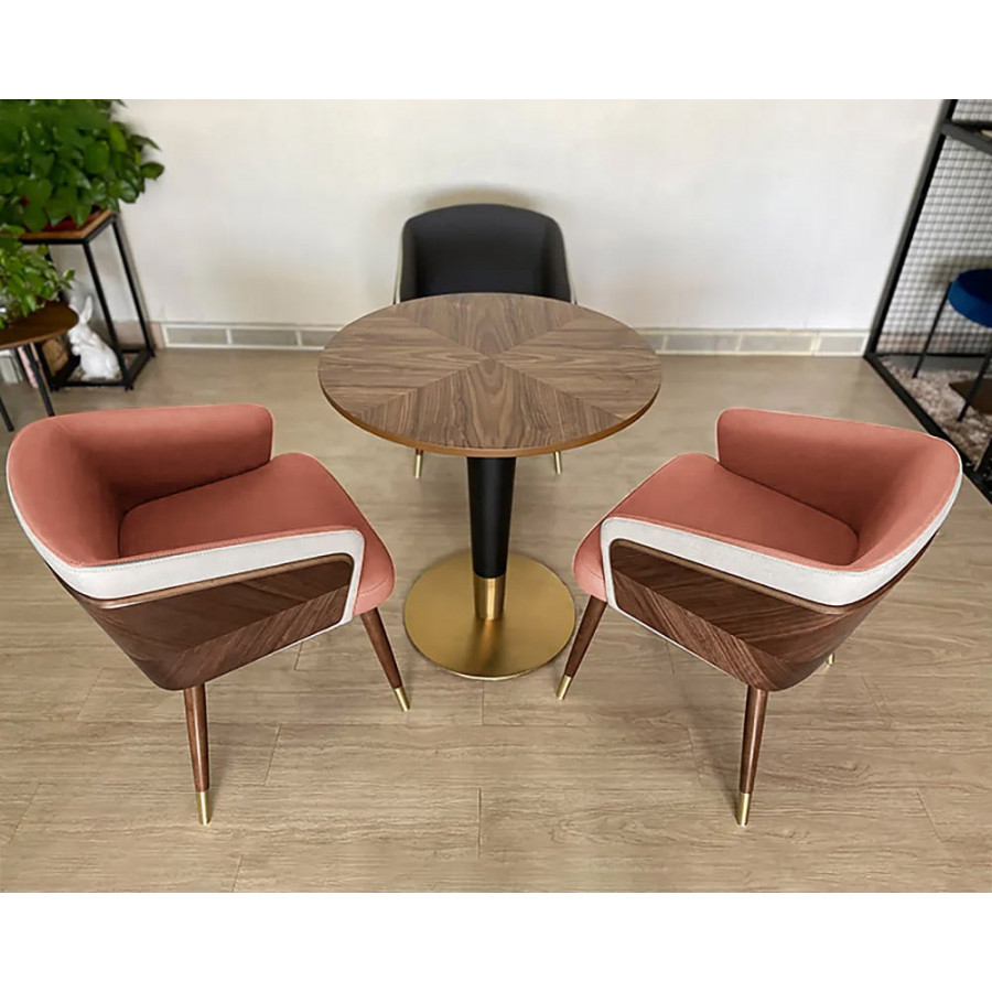 HMR - Mid-Century Upholstered Leath-Aire Dining Chair in Walnut
