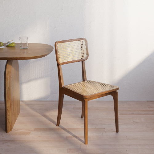 HMR Japandi Modern Ash Wood Dining Chairs - Walnut