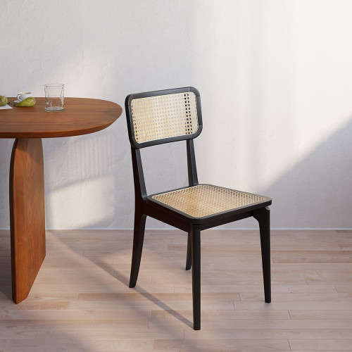 HMR Japandi Modern Ash Wood Dining Chairs - Black