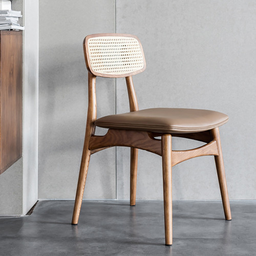HMR - Modern Rattan Dining Chair with High Back (Set of 2) in Walnut