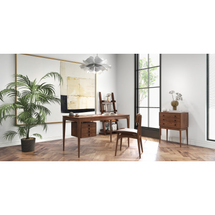 HMR - Modern Rattan Dining Chair with High Back (Set of 2) in Walnut