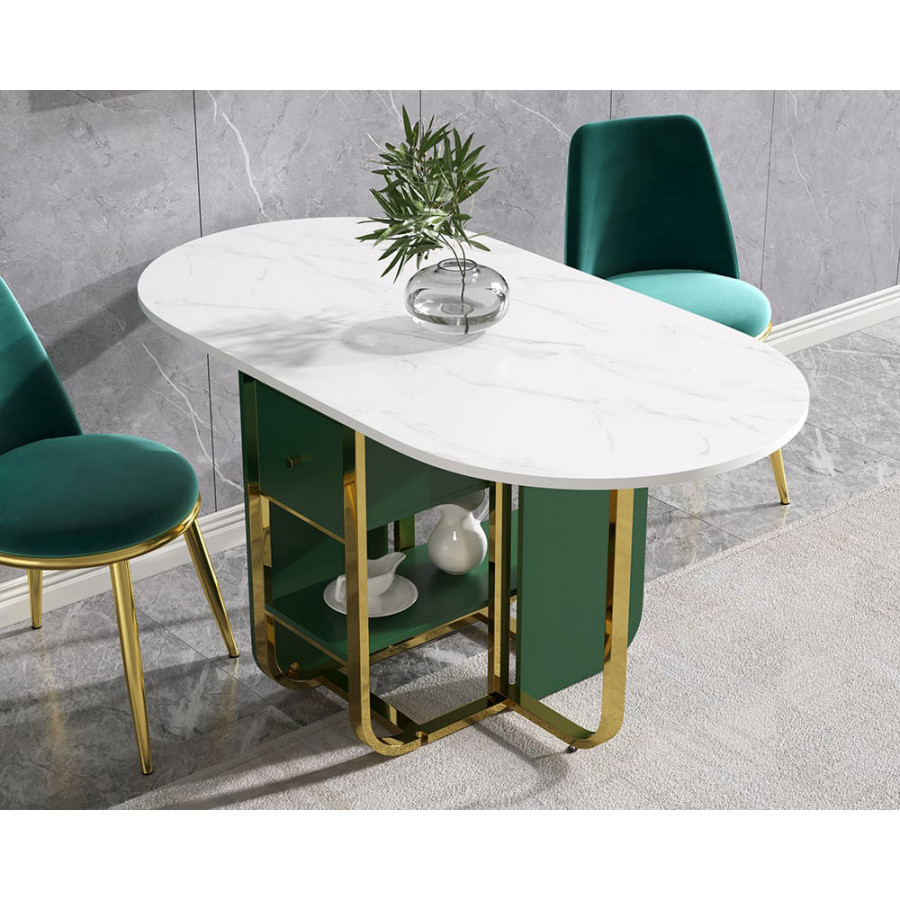 HMR - 59.1" Modern Rectangle Leaf Folding Wood Dining Table with Storage Seats 4-6 People