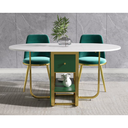 HMR - 59.1" Modern Rectangle Leaf Folding Wood Dining Table with Storage Seats 4-6 People