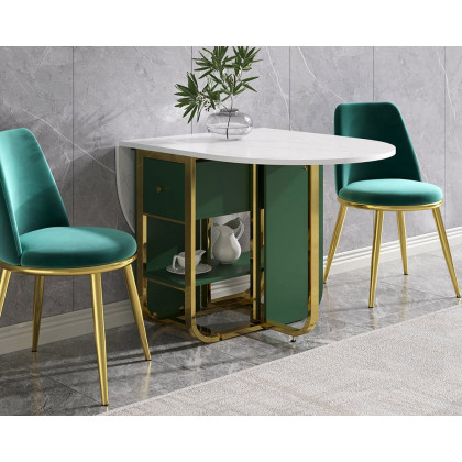 HMR - 59.1" Modern Rectangle Leaf Folding Wood Dining Table with Storage Seats 4-6 People