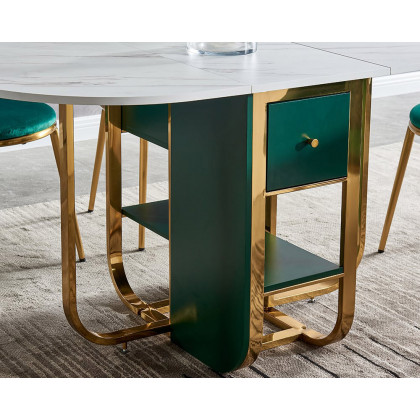 HMR - 59.1" Modern Rectangle Leaf Folding Wood Dining Table with Storage Seats 4-6 People