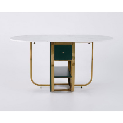 HMR - 59.1" Modern Rectangle Leaf Folding Wood Dining Table with Storage Seats 4-6 People