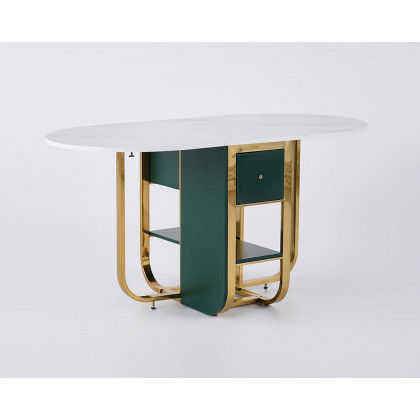 HMR - 59.1" Modern Rectangle Leaf Folding Wood Dining Table with Storage Seats 4-6 People