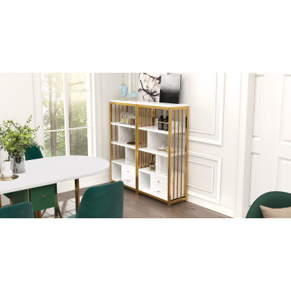 HMR - 59.1" Modern Rectangle Leaf Folding Wood Dining Table with Storage Seats 4-6 People