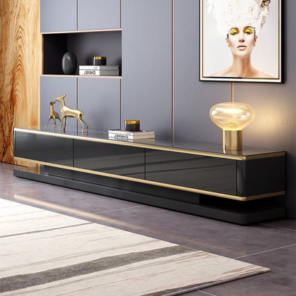 HMR Gapn Series TV Media Console with 3 Drawers - Black, Tempered Glass