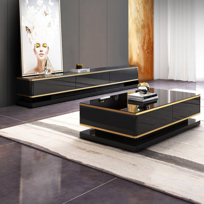 HMR Gapn Series TV Media Console with 3 Drawers - Black, Tempered Glass
