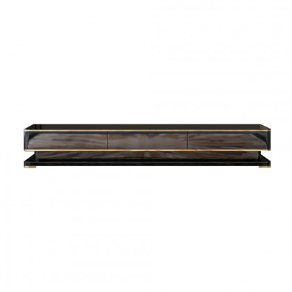 HMR Gapn Series TV Media Console with 3 Drawers - Black, Tempered Glass