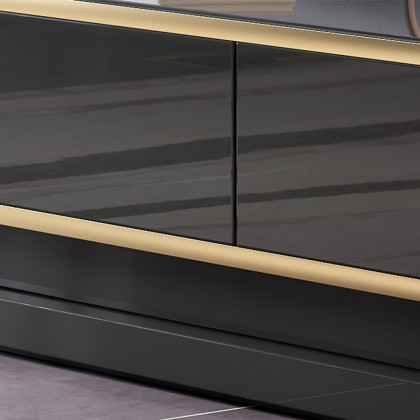 HMR Gapn Series TV Media Console with 3 Drawers - Black, Tempered Glass