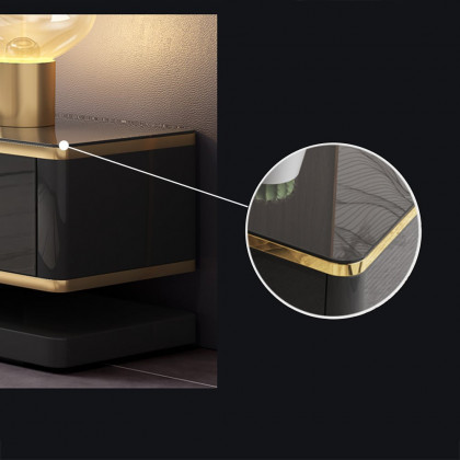 HMR Gapn Series TV Media Console with 3 Drawers - Black, Tempered Glass