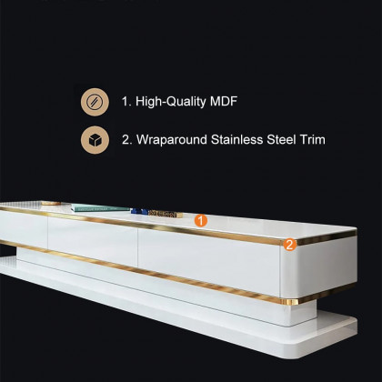 HMR Gapn Series TV Media Console with 3 Drawers - White, Tempered Glass