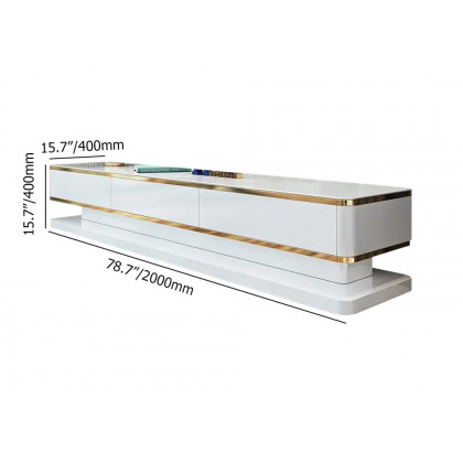HMR Gapn Series TV Media Console with 3 Drawers - White, Tempered Glass