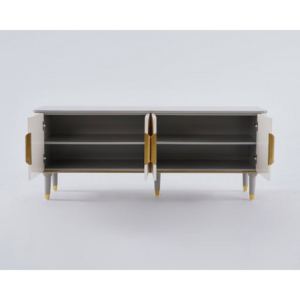 HMR - TV Stand with 4 Doors 4 Shelves in 63"L, Small, Off White