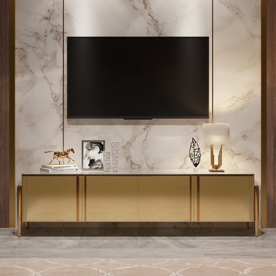 HMR - Salley TV Stand Console with 4 Doors in Champagne