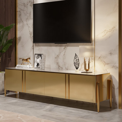 HMR - Salley TV Stand Console with 4 Doors in Champagne