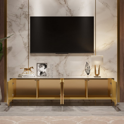 HMR - Salley TV Stand Console with 4 Doors in Champagne