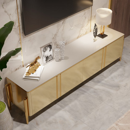 HMR - Salley TV Stand Console with 4 Doors in Champagne