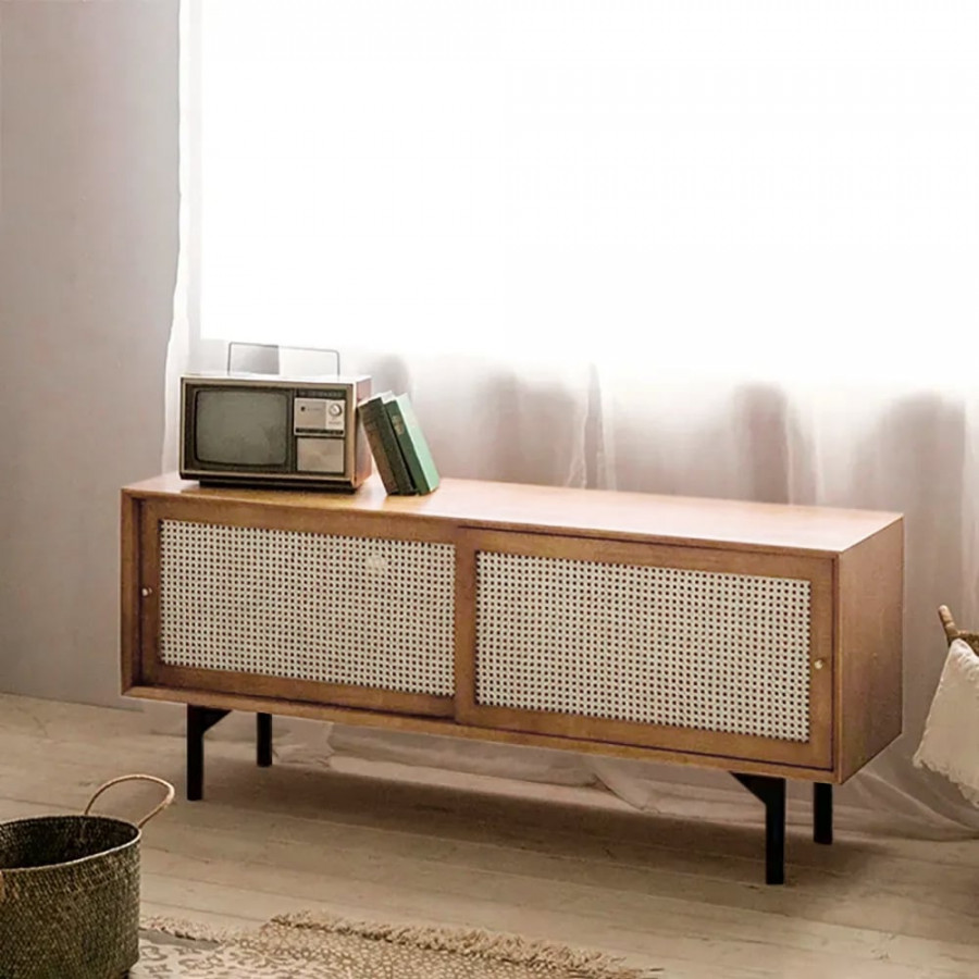 HMR - Cottage TV Stand with Rattan Doors in Natural