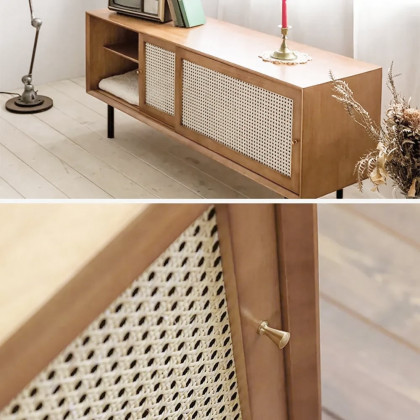 HMR - Cottage TV Stand with Rattan Doors in Natural