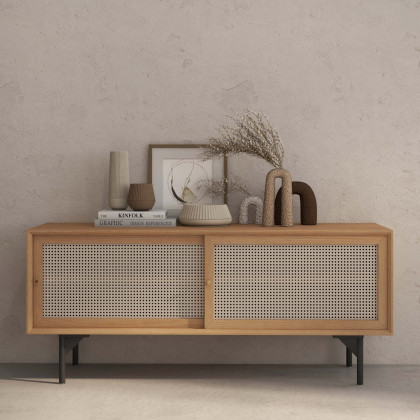 HMR - Cottage TV Stand with Rattan Doors in Natural