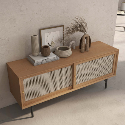 HMR - Cottage TV Stand with Rattan Doors in Natural