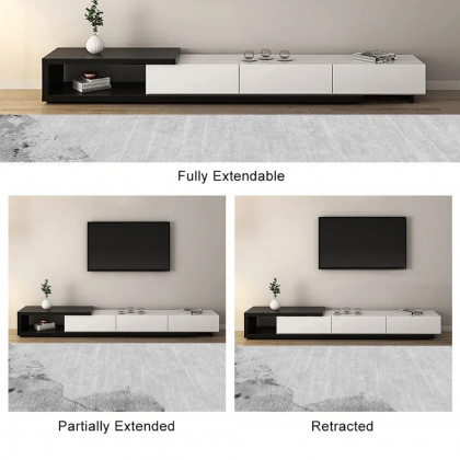 HMR Quoint Extendable TV Stand with 3 Drawers (71"-100") - White & Black, MDF