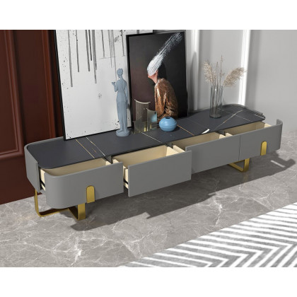 HMR - Blackcast TV stand Sintered Stone Media Console with Drawers in 78.7"W