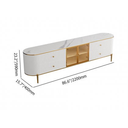 HMR Yelly Series Modern 87" TV Stand with Marble Top & Tempered Glass - White