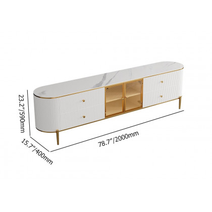 HMR Yelly Series Modern 79" TV Stand with Marble Top & Tempered Glass - White