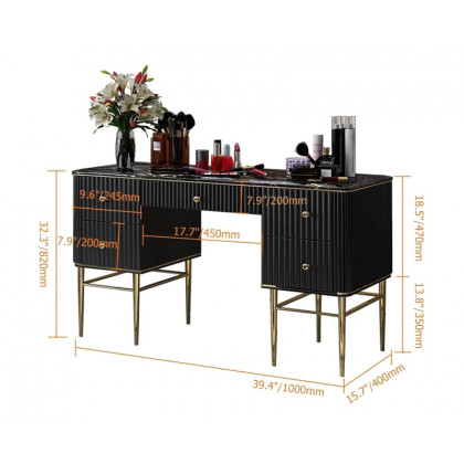 HMR Bline Series Makeup Vanity Table with Drawers - Black, Stainless Steel