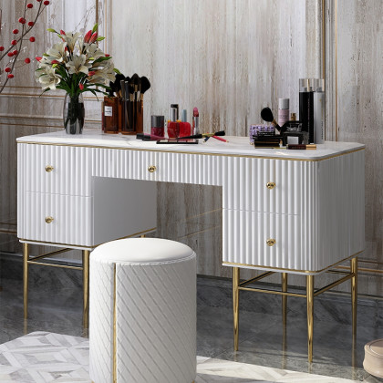 HMR Bline Series Makeup Vanity Table with Drawers - White, Stainless Steel