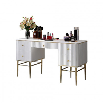 HMR Bline Series Makeup Vanity Table with Drawers - White, Stainless Steel