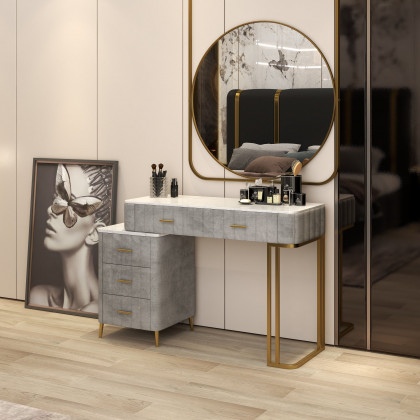 HMR Modern Expandable Makeup Vanity Dressing Table - Gray, Velvet
