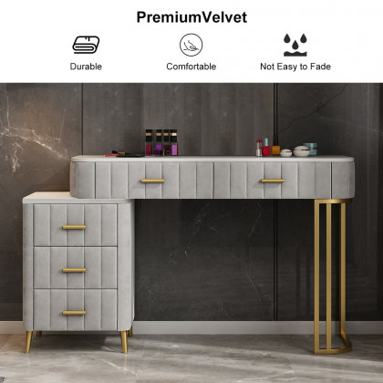 HMR Modern Expandable Makeup Vanity Dressing Table - Gray, Velvet